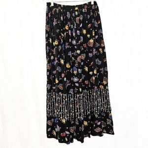 Vintage Laura Michelle Damaged Medium Breakfast Print Maxi Broom Skirt